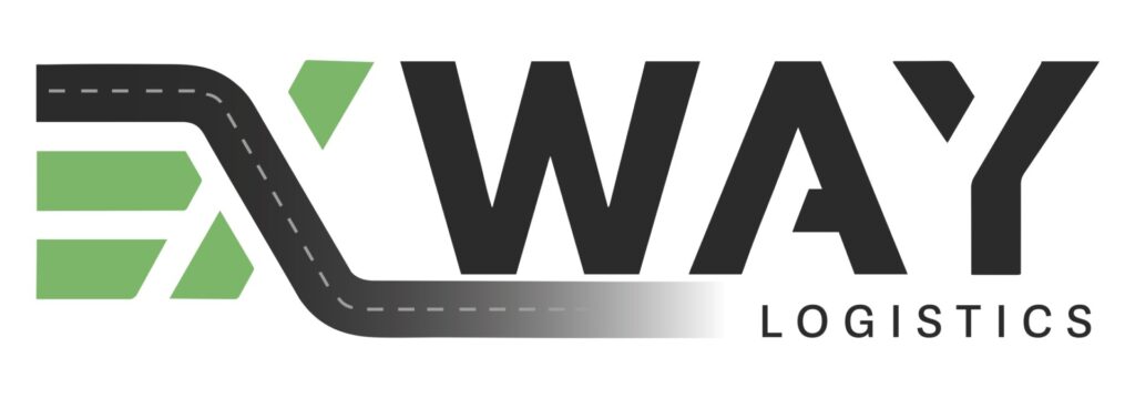 EWAY Logistics logo with a curved black road motif and green shapes beside the bold wordmark, and 'LOGISTICS' in smaller letters beneath.