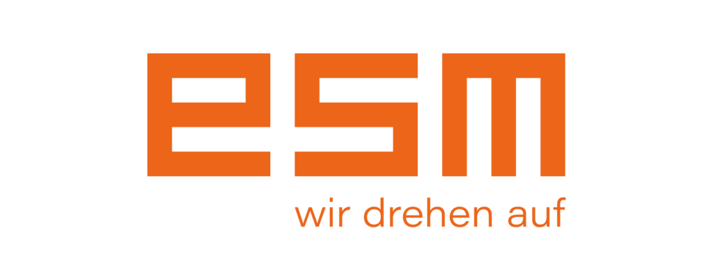 Orange ESN logo on black background with slogan 'wir drehen auf' underneath
